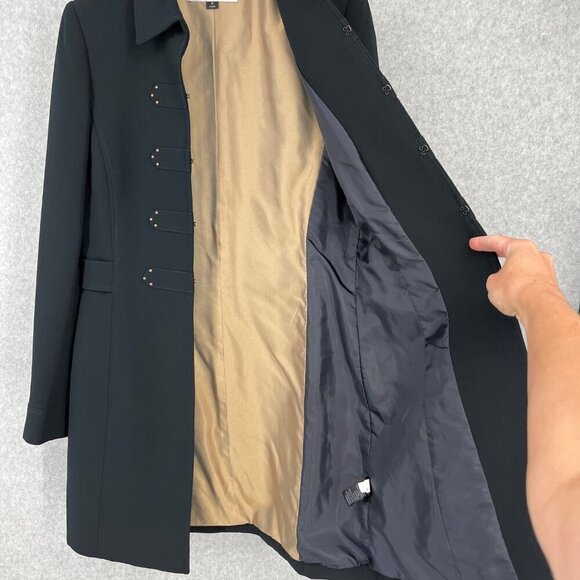 Tahari Womens Long Military Style Overcoat Size 4 Black Dark Blue Classic Chic - Picture 3 of 13